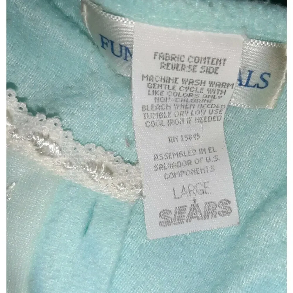 Vtg Flannel Lace Trim Long Sleeve Nightgown L Fundamentals Light Blue Polyester